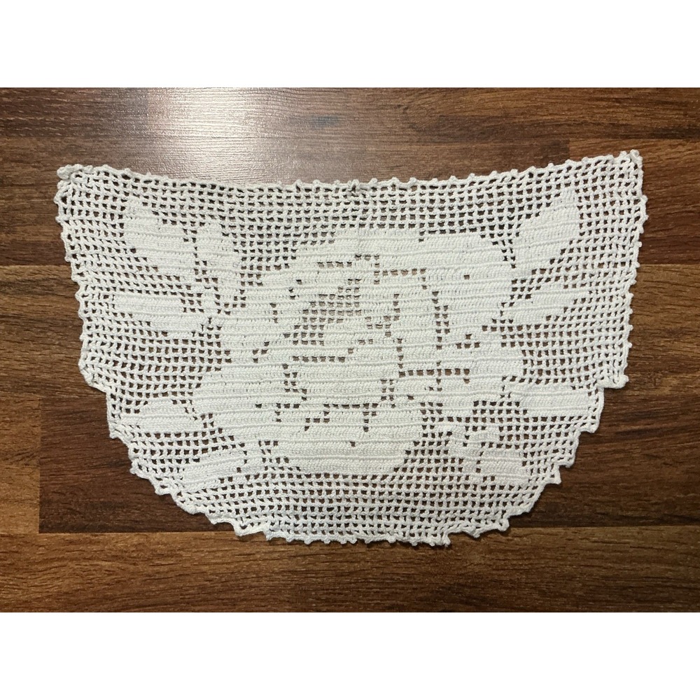 Handmade White Crochet Lace End Chair Back Doily 100% Cotton 17" X 10"